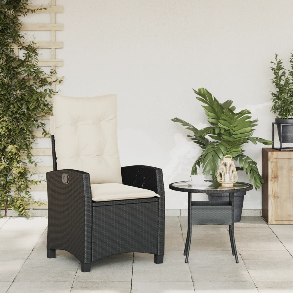 Gartensessel Verstellbar mit Kissen Schwarz Poly Rattan