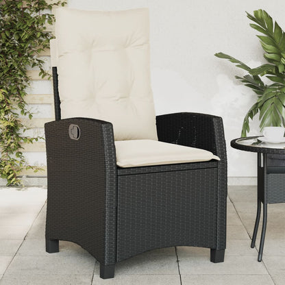 Gartensessel Verstellbar mit Kissen Schwarz Poly Rattan