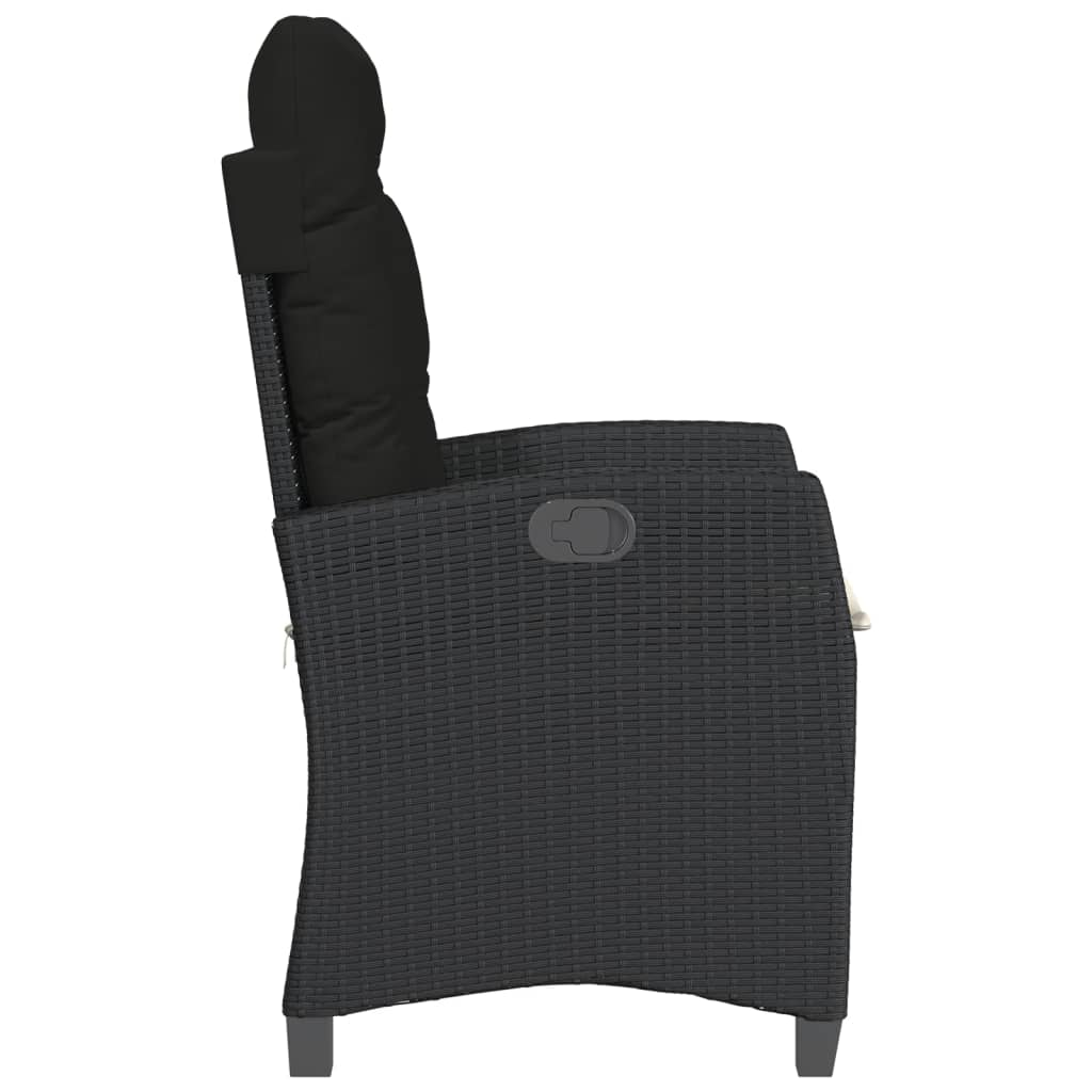 Gartensessel Verstellbar mit Kissen Schwarz Poly Rattan