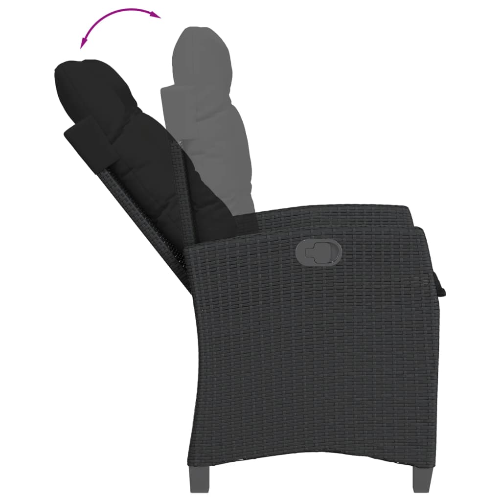 Gartensessel Verstellbar mit Kissen Schwarz Poly Rattan