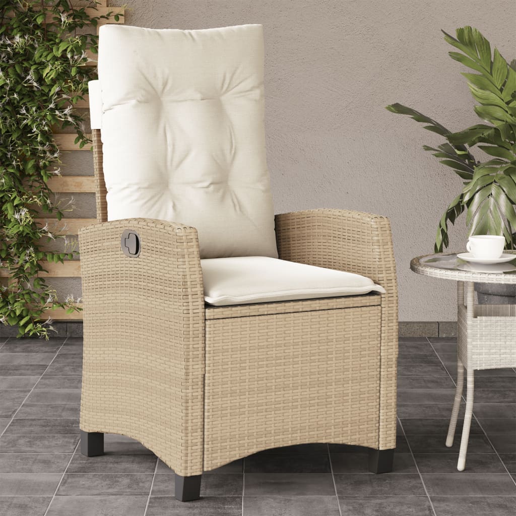 Gartensessel mit Kissen Verstellbar Beige Poly Rattan