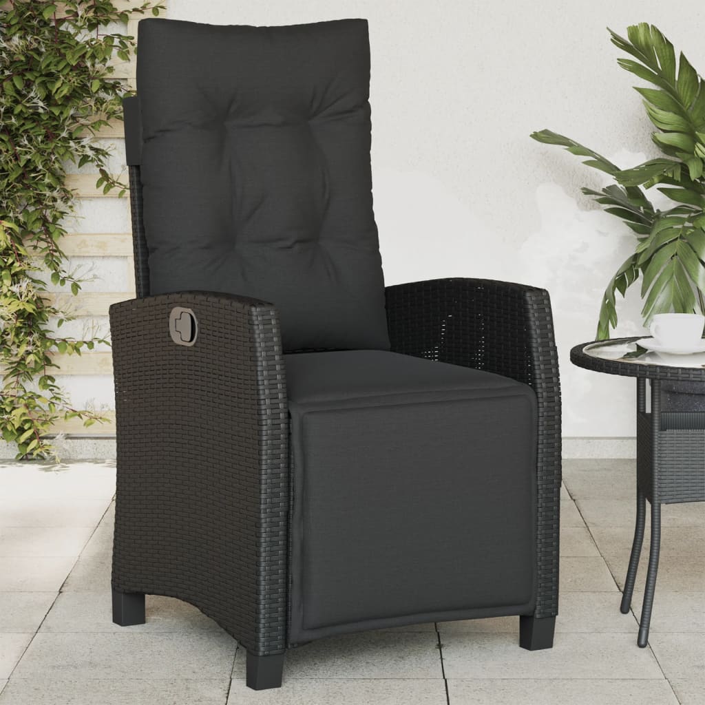 Gartensessel mit Fußteil Verstellbar Schwarz Poly Rattan