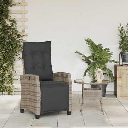 Gartensessel mit Fußteil Verstellbar Grau Poly Rattan