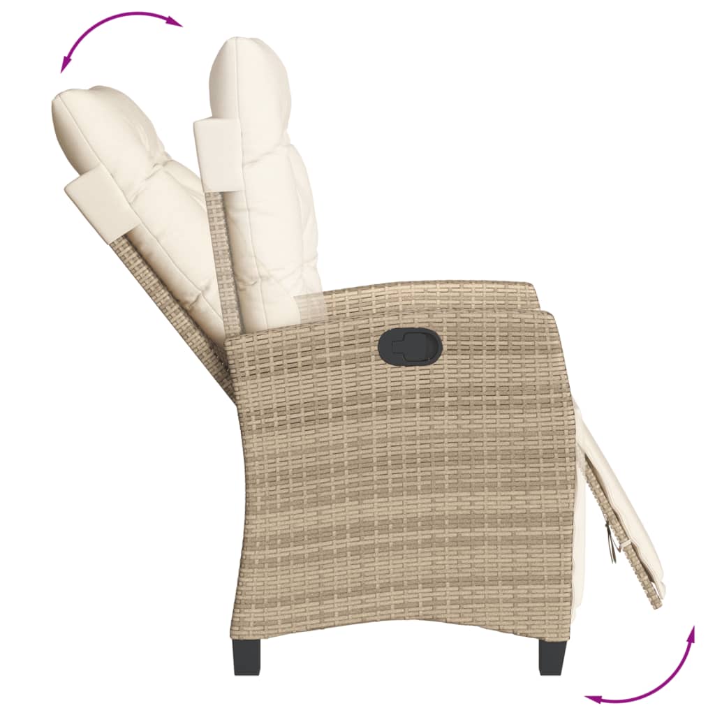 Gartensessel mit Fußteil 2 Stk. Verstellbar Beige Poly Rattan