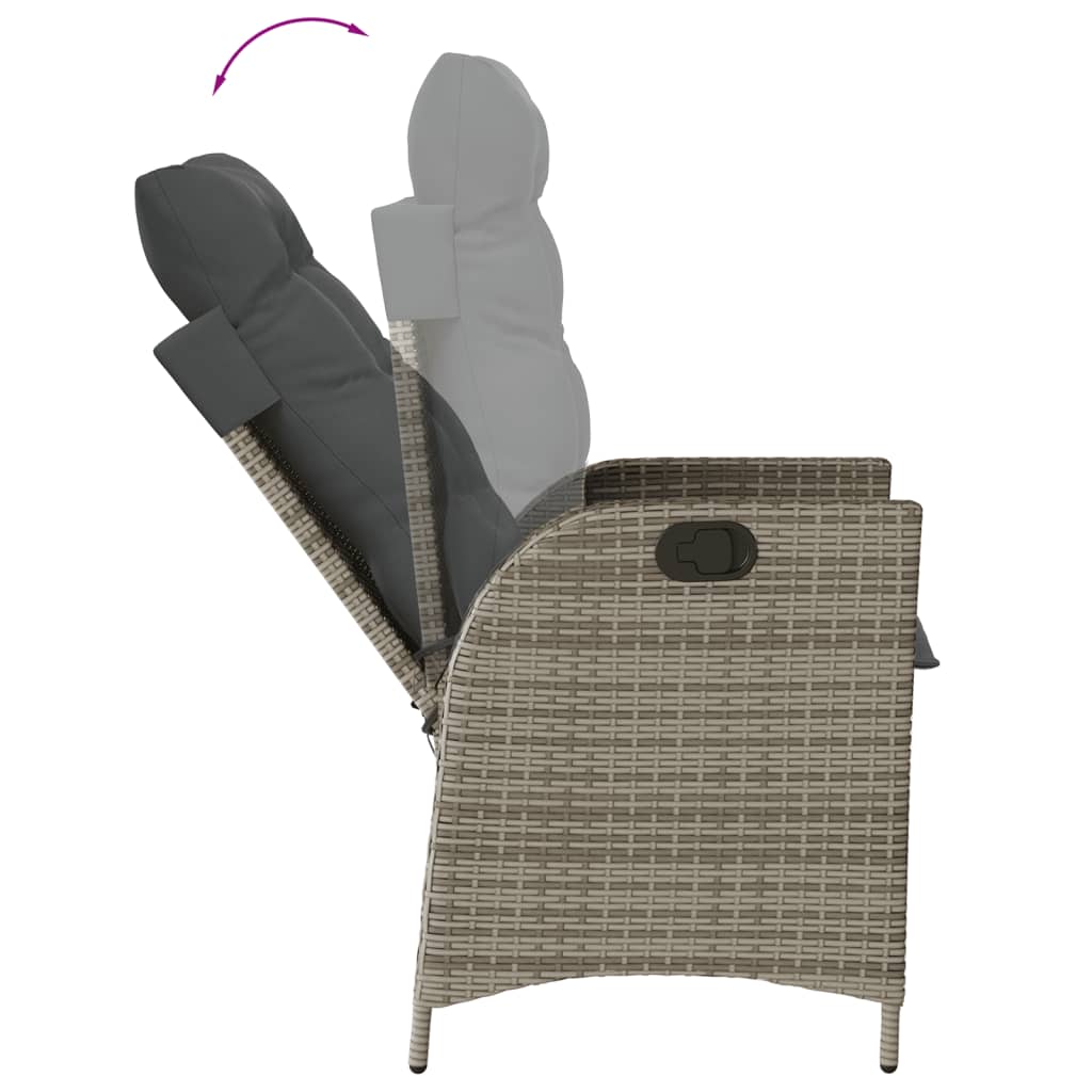 Gartensessel Verstellbar mit Kissen Grau Poly Rattan