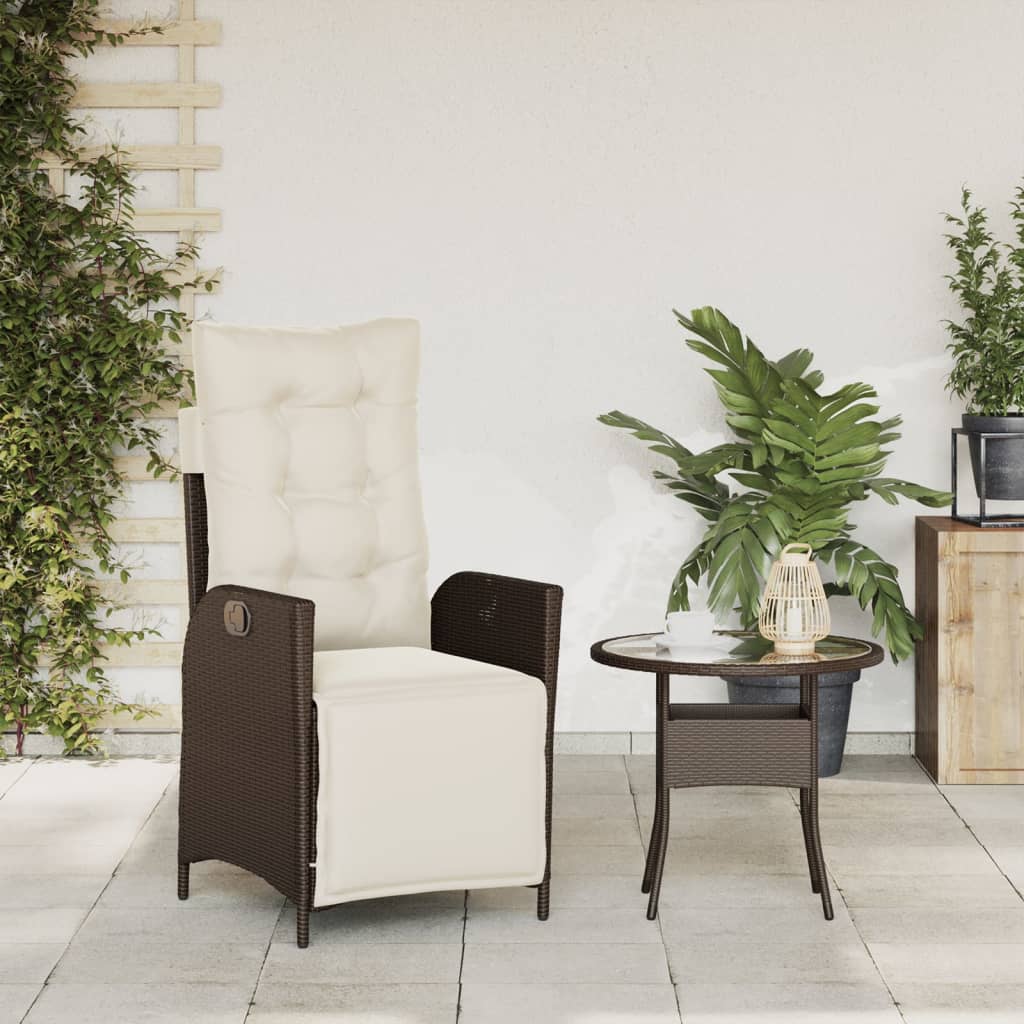 Gartensessel mit Fußteil Verstellbar Braun Poly Rattan