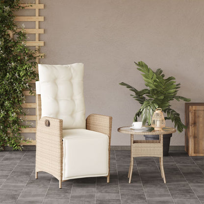 Gartensessel mit Fußteil Verstellbar Beige Poly Rattan