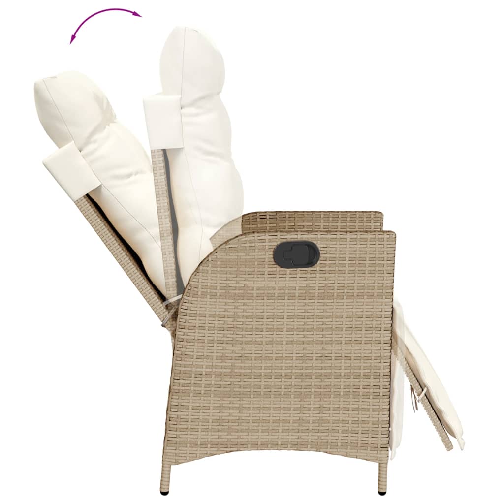 Gartensessel mit Fußteil Verstellbar Beige Poly Rattan