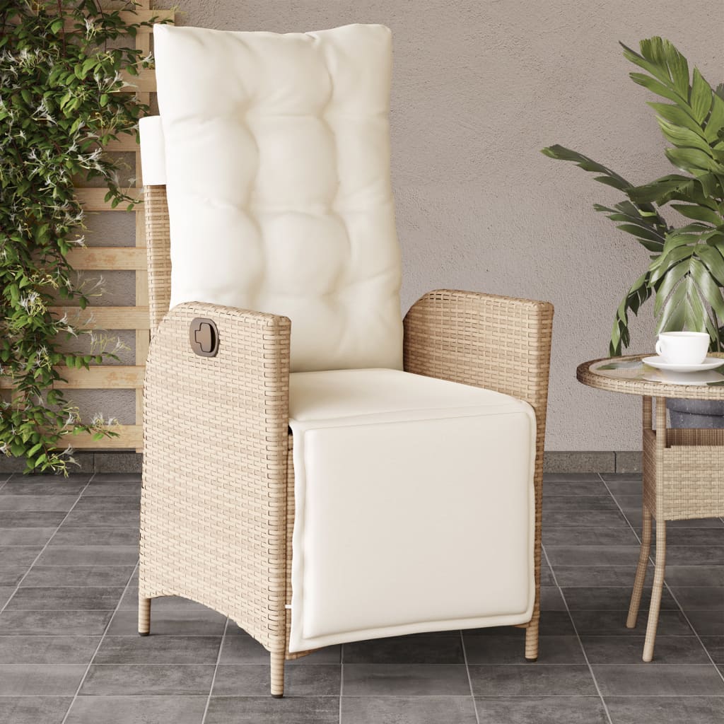 Gartensessel mit Fußteil Verstellbar Beige Poly Rattan