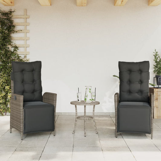 Gartensessel mit Fußteil 2 Stk. Verstellbar Grau Poly Rattan