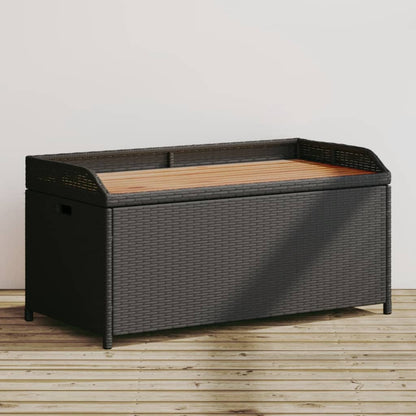 Bank mit Stauraum Schwarz 100x50x52 cm Poly Rattan Akazienholz