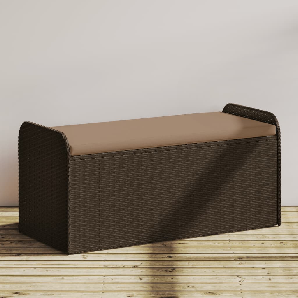 Sitzbank mit Stauraum & Kissen Braun 115x51x52 cm Poly Rattan