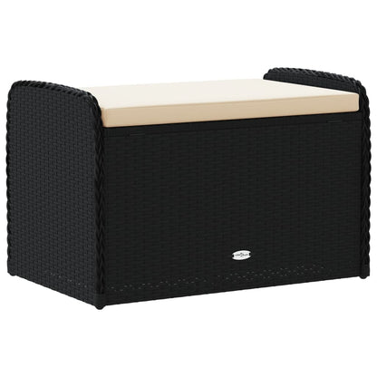 Sitzbank mit Stauraum & Kissen Schwarz 80x51x52 cm Poly Rattan