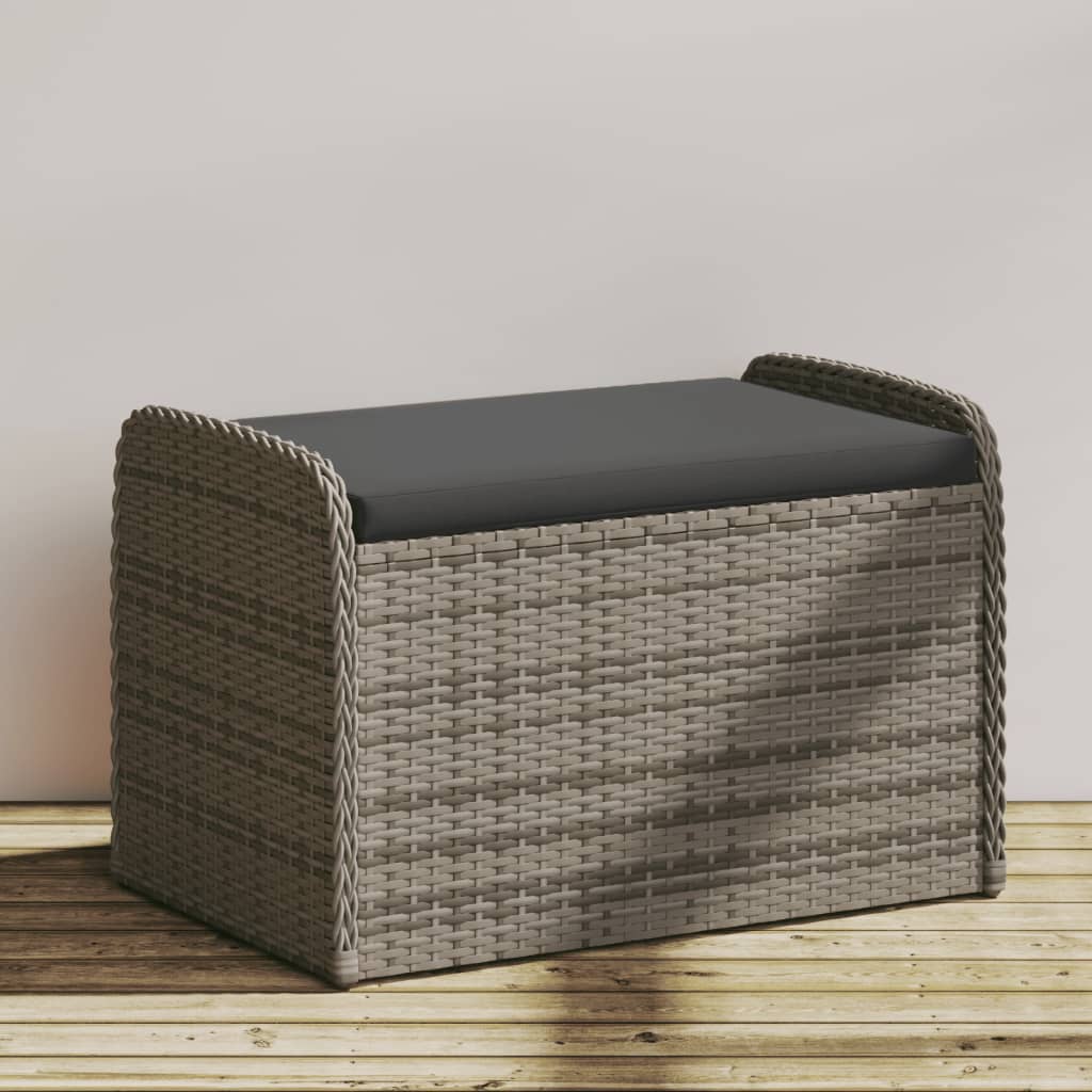 Sitzbank mit Stauraum & Kissen Grau 80x51x52 cm Poly Rattan