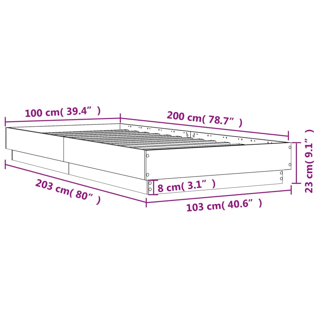 Bettgestell Schwarz 100x200 cm Holzwerkstoff