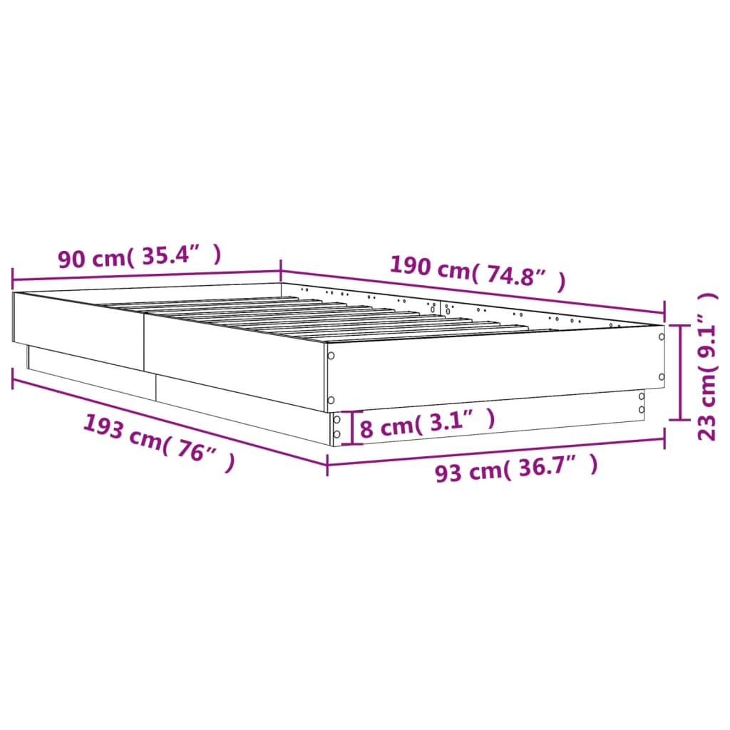 Bettgestell Schwarz 90x190 cm Holzwerkstoff