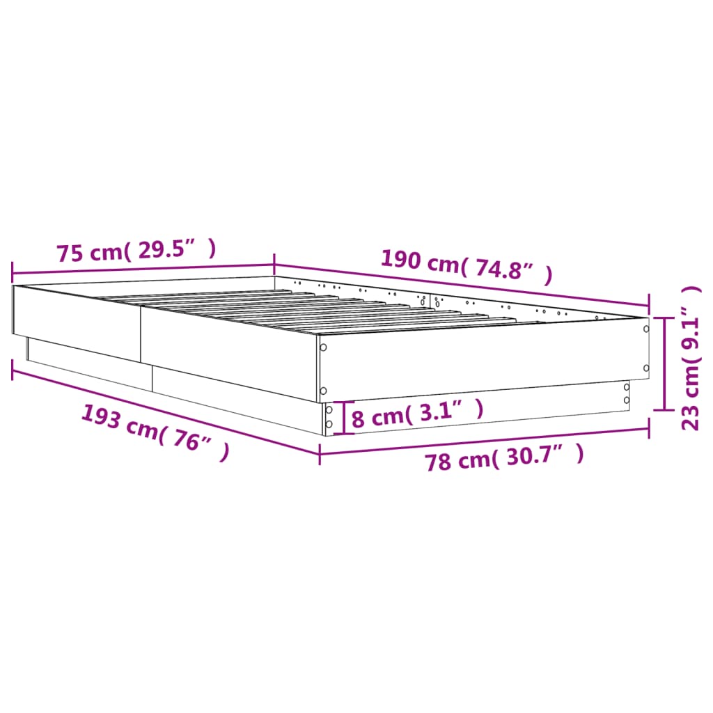 Bettgestell Weiß 75x190 cm Holzwerkstoff