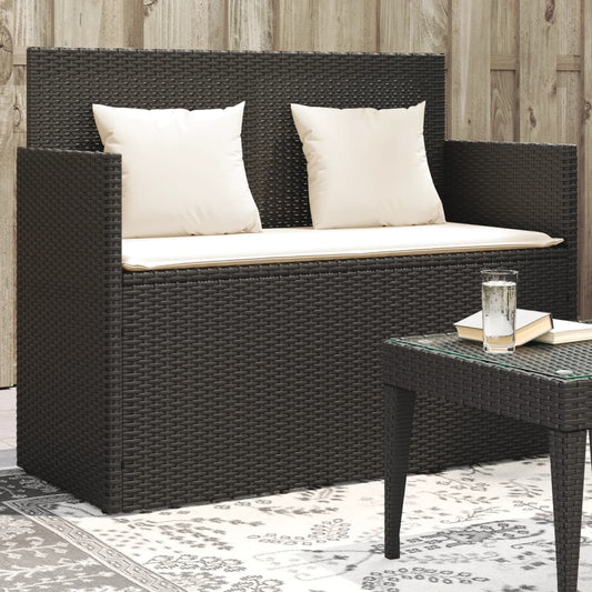 Gartenbank mit Kissen Schwarz Poly Rattan