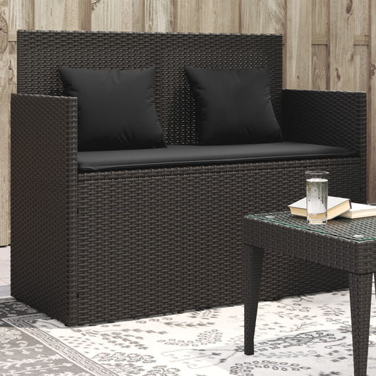 Gartenbank mit Kissen Schwarz Poly Rattan