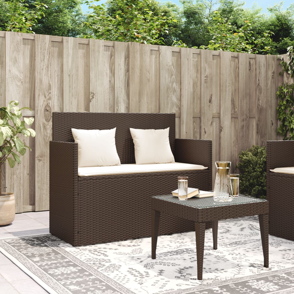 Gartenbank mit Kissen Braun Poly Rattan