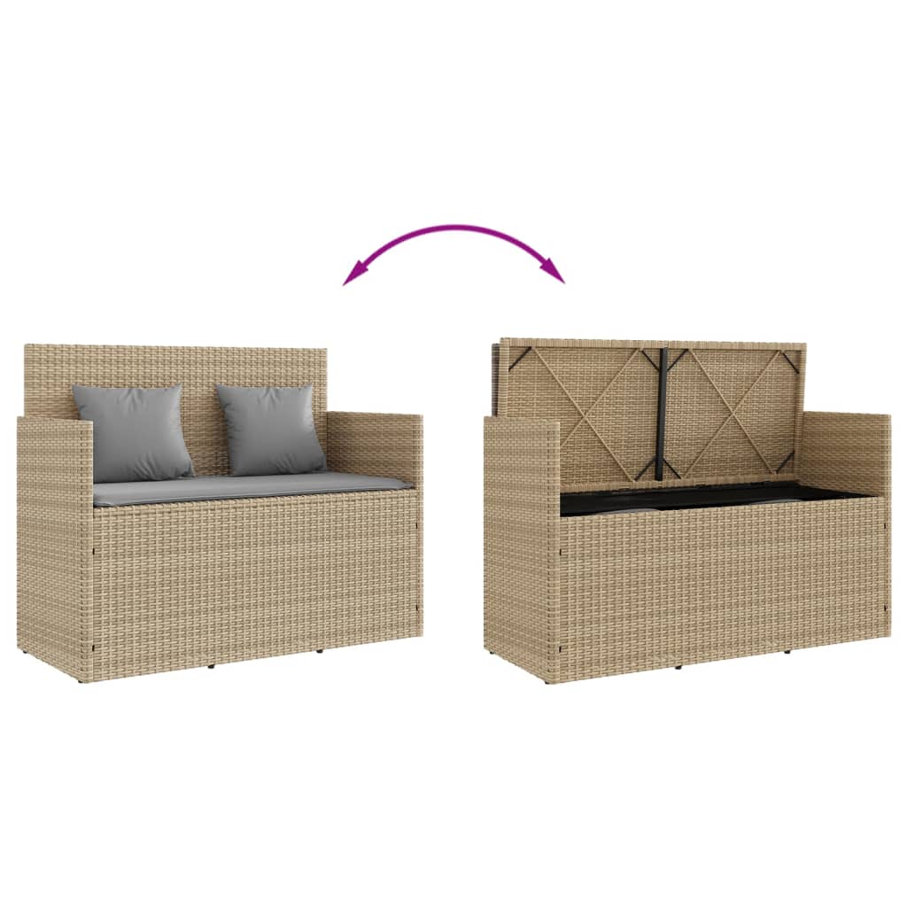 Gartenbank mit Kissen Beige Poly Rattan