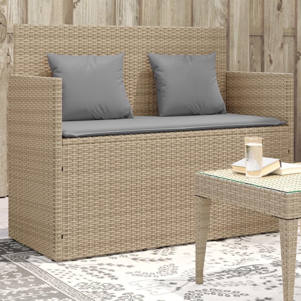 Gartenbank mit Kissen Beige Poly Rattan