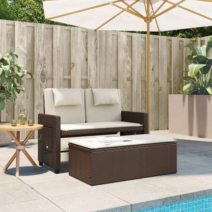 Gartenbank Verstellbar mit Kissen Braun Poly Rattan