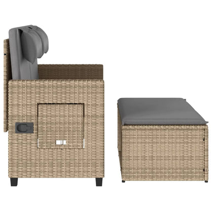 Gartenbank Verstellbar mit Kissen Beige Poly Rattan