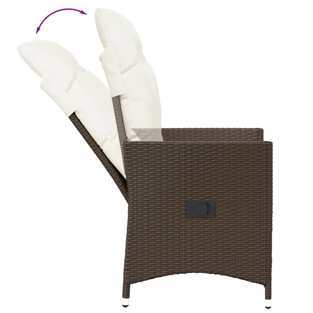 Gartensessel Verstellbar mit Kissen Braun Poly Rattan