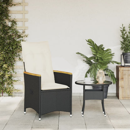 Gartensessel Verstellbar mit Kissen Schwarz Poly Rattan