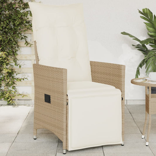 Gartensessel mit Kissen Verstellbar Beige Poly Rattan