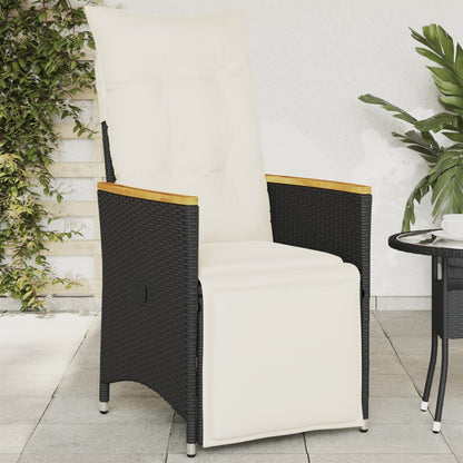 Gartensessel Verstellbar mit Kissen Schwarz Poly Rattan