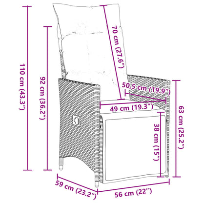 Gartensessel mit Kissen 2 Stk. Verstellbar Braun Poly Rattan