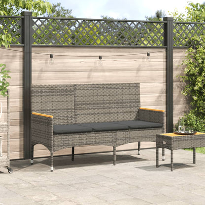 Gartenbank 3-Sitzer mit Kissen Grau Poly Rattan