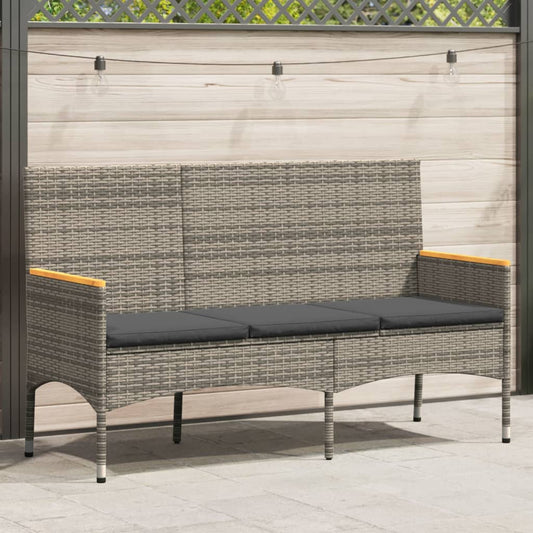 Gartenbank 3-Sitzer mit Kissen Grau Poly Rattan