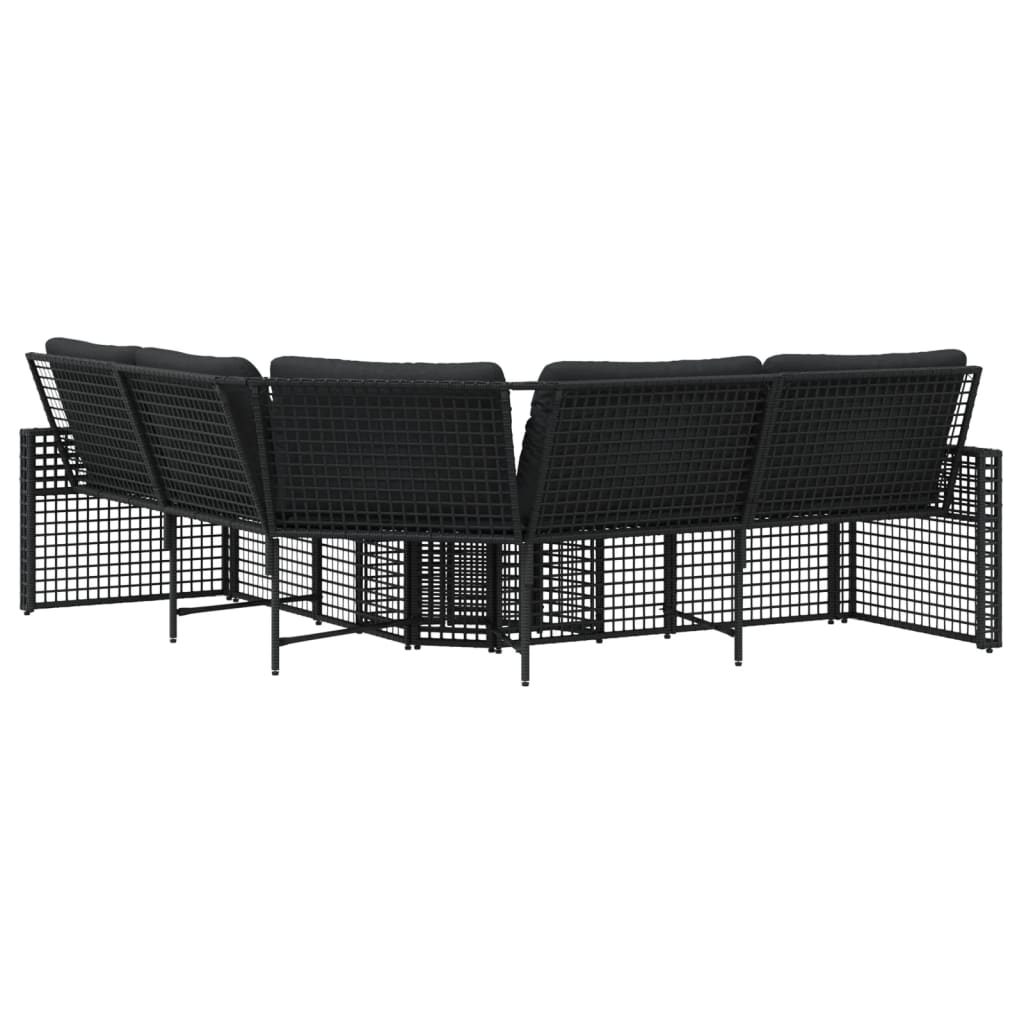 Gartensofa in L-Form mit Kissen und Fußbank Schwarz Poly Rattan