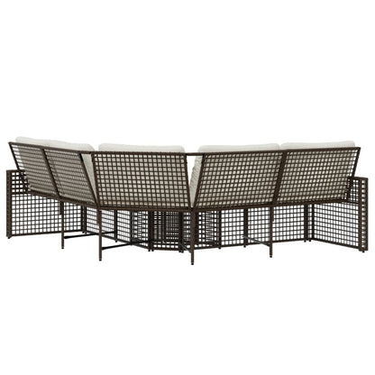 Gartensofa in L-Form mit Kissen und Fußbank Braun Poly Rattan