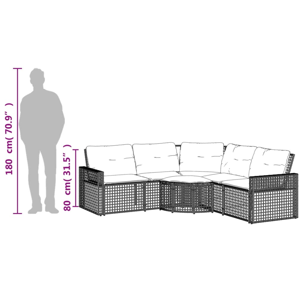 Gartensofa in L-Form mit Kissen und Fußbank Grau Poly Rattan