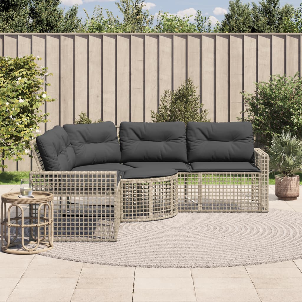 Gartensofa in L-Form mit Kissen und Fußbank Hellgrau Polyrattan