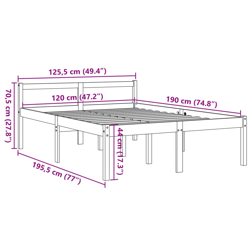 Seniorenbett Wachsbraun 120x190 cm Massivholz Kiefer