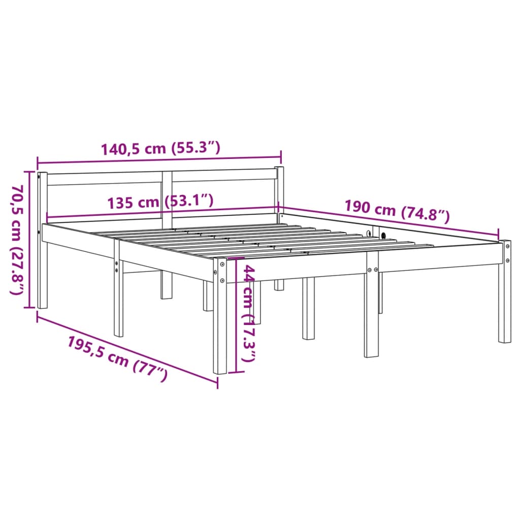 Seniorenbett Wachsbraun 135x190 cm Massivholz Kiefer