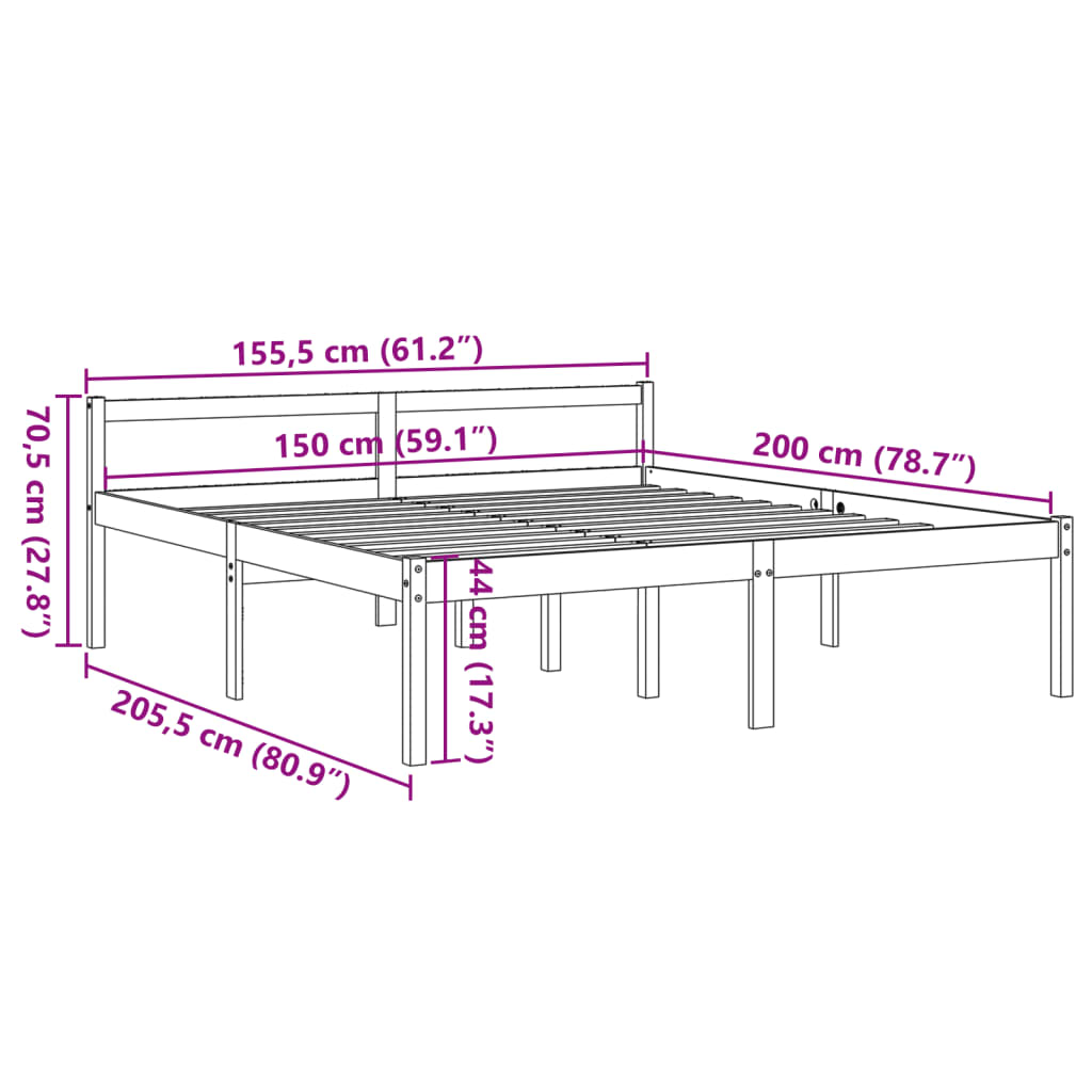 Seniorenbett Wachsbraun 150x200 cm Massivholz Kiefer