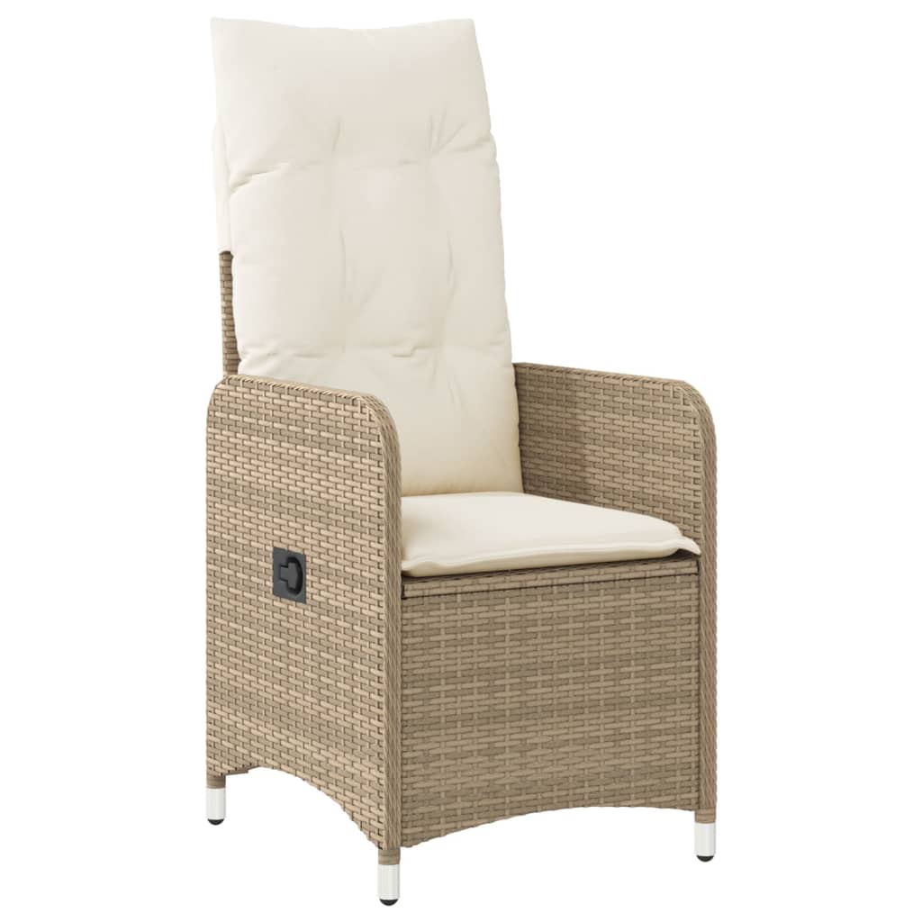 Gartensessel mit Kissen Verstellbar Beige Poly Rattan