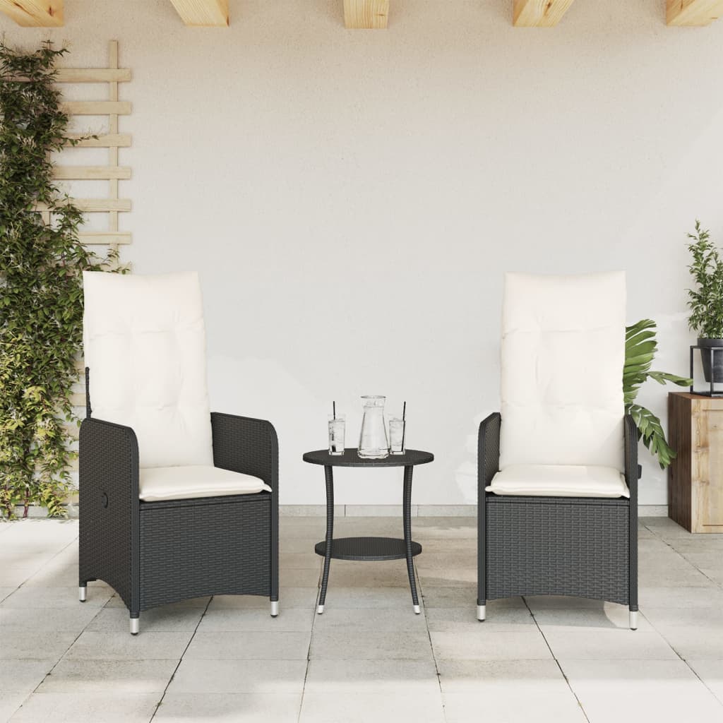 Gartensessel mit Kissen 2 Stk. Verstellbar Schwarz Poly Rattan