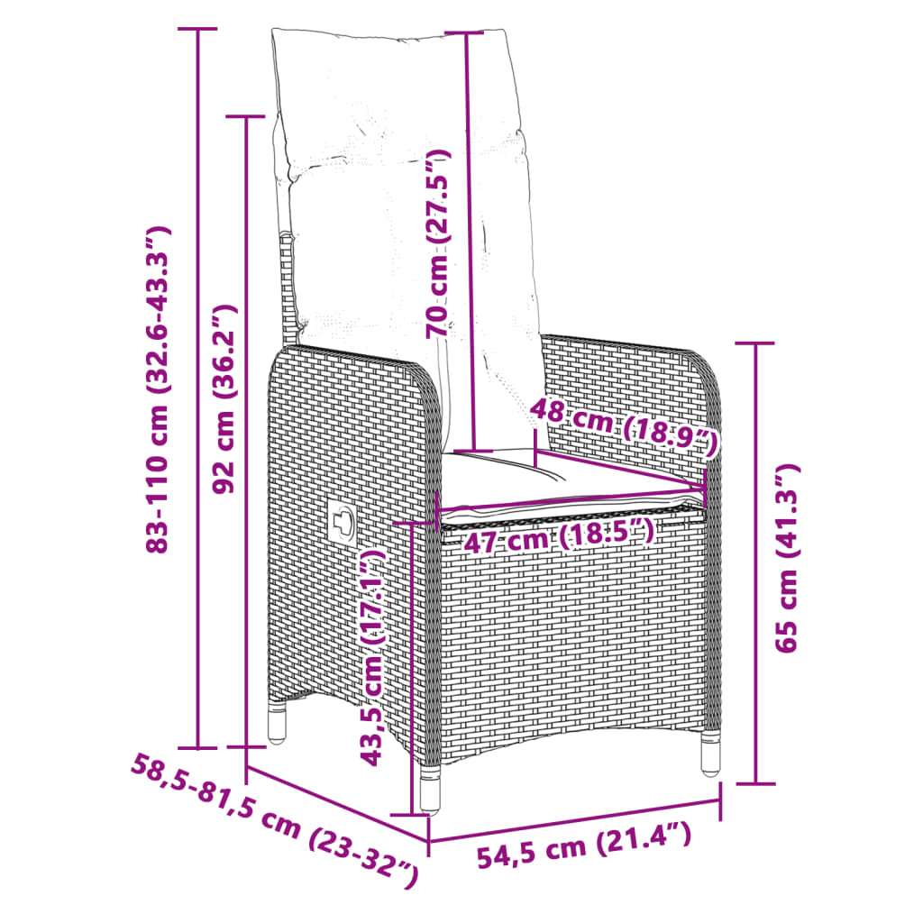 Gartensessel mit Kissen 2 Stk. Verstellbar Braun Poly Rattan