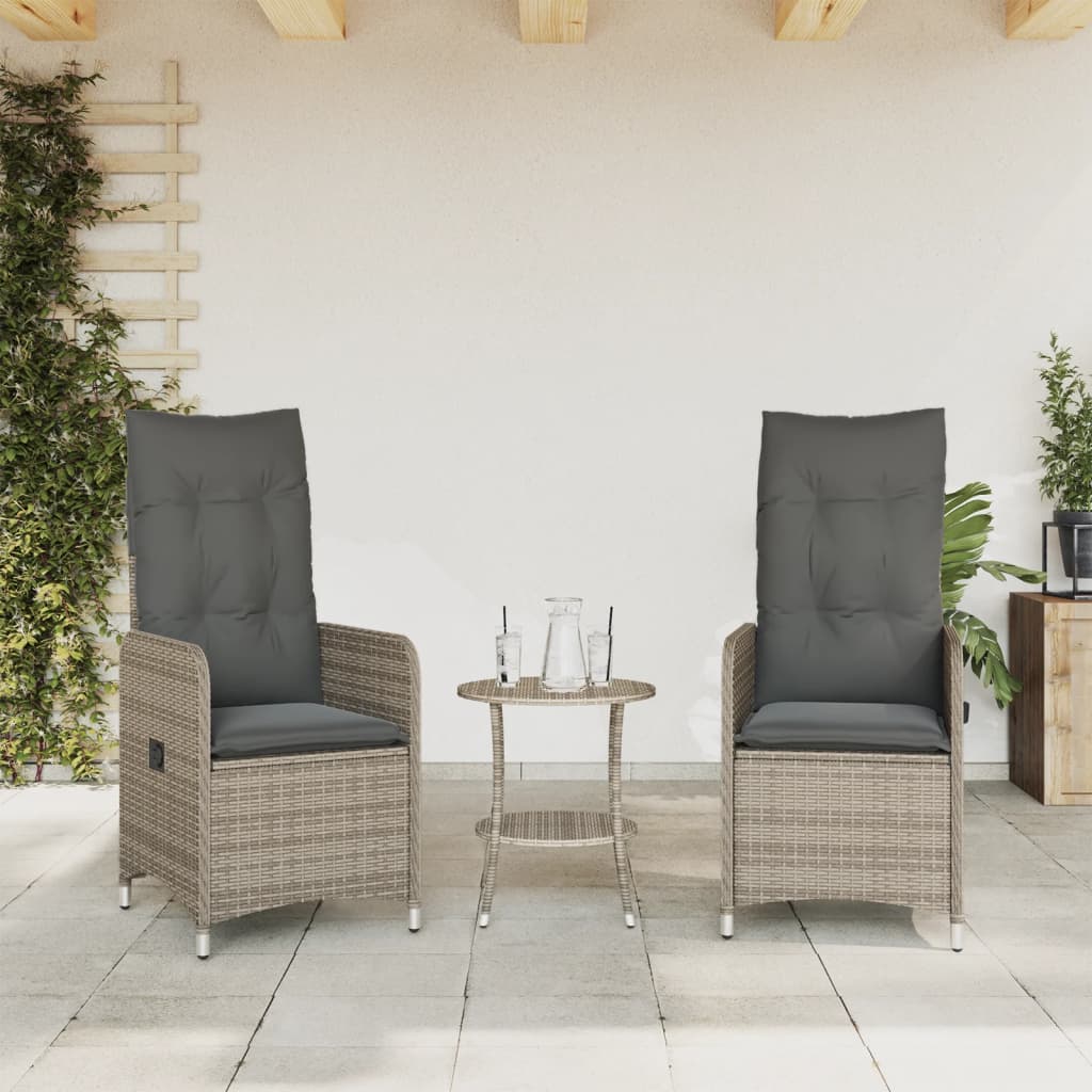 Gartensessel mit Kissen 2 Stk. Verstellbar Grau Poly Rattan