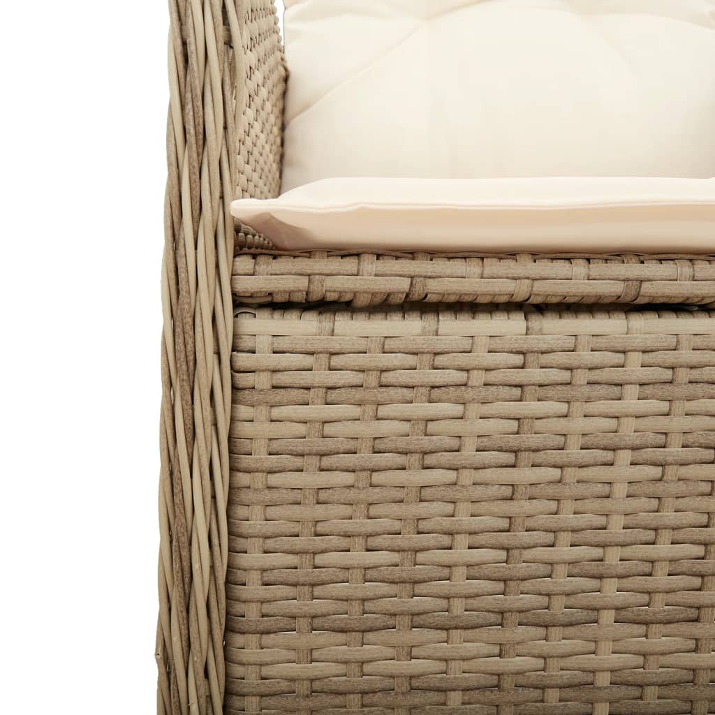 Gartensessel 2 Stk. Verstellbar mit Tisch Beige Poly Rattan