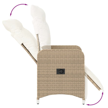 Gartensessel mit Kissen Verstellbar Beige Poly Rattan