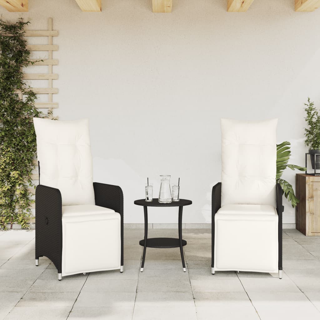 Gartensessel mit Kissen 2 Stk. Verstellbar Schwarz Poly Rattan