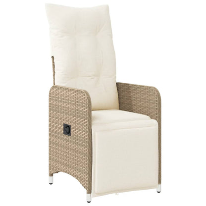 Gartensessel 2 Stk. Verstellbar mit Tisch Beige Poly Rattan